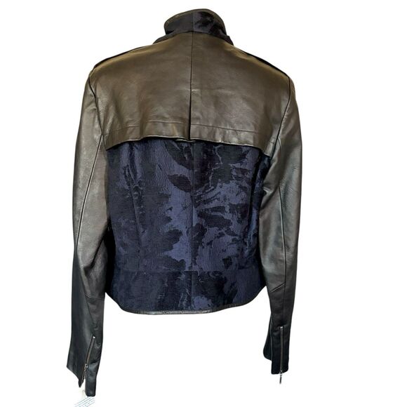 Vintage 90s Size S Black Leather Floral Embroidered Velvet Open Front Jacket - Picture 11 of 11